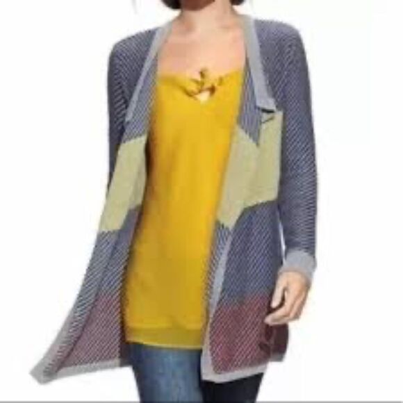 Cabi Waterfall Color Block Open Front Cardigan Sz M - Picture 1 of 8